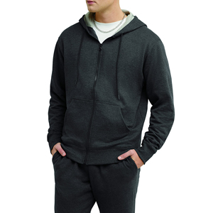 Vêtements de sport d'hiver 2024 pour hommes, veste à capuche décontractée à motif uni avec fermeture éclair, sweat-shirt thermique 100% coton - Product Image 3