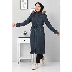 Veste longue en jean avec fermeture éclair et détail de style trench, type vêtement d'extérieur - Product Image 6