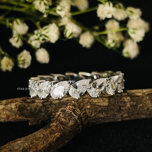 14K Solid Gold Colorless Pear Cut Moissanite Full Eternity Christian Luxury Wedding Band - Product Image 3