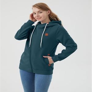 Sweat-shirt à capuche pour femme de haute qualité avec cordon de serrage, fermeture éclair, manches longues et coupe classique, couleur personnalisée, poids lourd, uni teint - Product Image 5