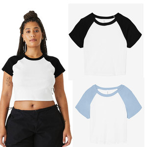 Bella Canvas 1201 Style Custom Cropped 3D Appliques Graphic Tee <b>Women</b> Raglan Sleeve Cotton T-<b>Shirts</b> Ladies Logo Crop Tops - Product Image 1