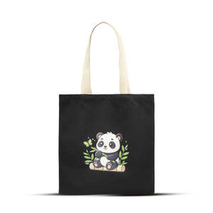 Bolso Tote Panda Negro para Mujer, Cierre Abierto, Lona de Algodón, Material PU, para Todas las Temporadas, Uso Diario, Compras, Almacenamiento, Totalmente Personalizable - Product Image 1