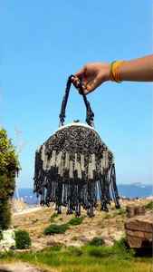 Designer Classy Party Clutch Bag with Double Side <b>Crystal</b> Oval Shape Embroidery Pearl Tassels Work Fashion <b>Accessories</b> - Product Image 4