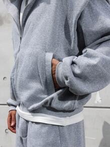 Chándal holgado de nueva moda, conjunto de chándales de algodón 100% de alta calidad para hombre con capucha con cremallera y pantalón acampanado, conjunto de dos piezas - Product Image 3