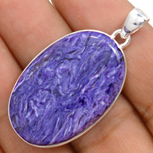 Colgante de Plata de Ley Hecho a Mano con Piedra Preciosa de Charoita Natural, Colgante de Plata con Charoita de Siberia - Product Image 3