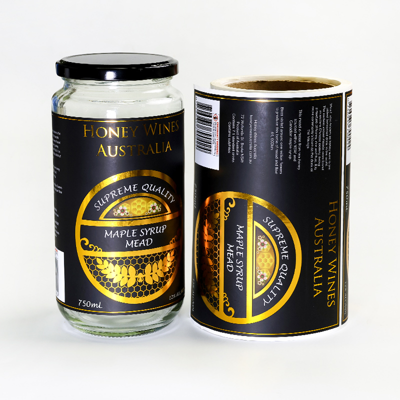Custom Self Adhesive Waterproof Honey Coffee Food Health Care Bottle Label Printing Vinyl Gold Foil Product Sticker Roll