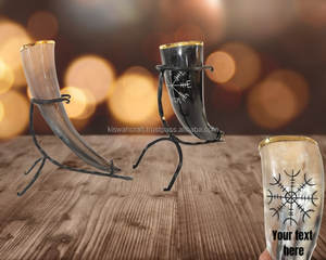 European Style Natural Handmade Viking <b>Drinking</b> And Buffalo Ox Horn Carved Technique with Metal <b>Stand</b> Best Item For Vikings - Product Image 3