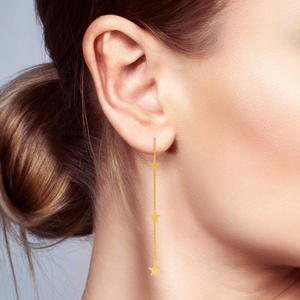 Jeulia Dreamy Star Sterling Silver <b>Threader</b> Drop <b>Earrings</b> with Pearl and Diamond in 18K Gold Plating - Product Image 5