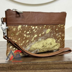 Tendencia Venta al por mayor Pelo en cuero de vaca Metálico Bolso de mano de cuero genuino Premium Hecho a mano Cuero Western Ladies Monedero Carteras - Product Image 1