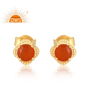 Última venta plata esterlina 925 18K chapado en oro Natural cornalina piedra preciosa pendiente Demi joyería fina para mujer regalo para ella - Product Image 1