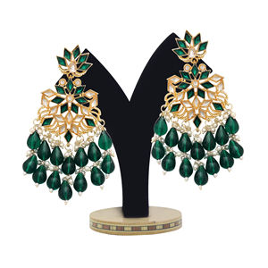 Pendientes de cuentas tradicionales Kundan con collares de cadena, joyería de aleación chapada en oro, regalo de fiesta de boda para mujer - Product Image 1