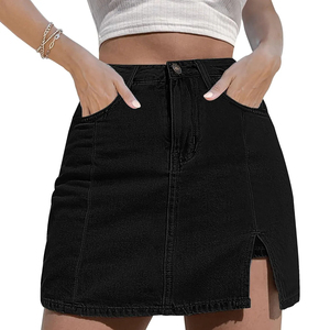 Nouvelle arrivée Jupe en jean décontractée unie à la mode pour femmes Design personnalisé Logo Prix bas - Product Image 4