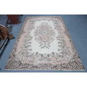 Tapis turc vintage 5,3 x 8,6 pieds, grand tapis, tapis en laine rose - Product Image 1