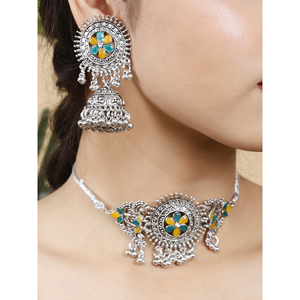 GS Green Yellow Round Center Flower <b>Choker</b> with Zircon for Party Occasions - Product Image 4
