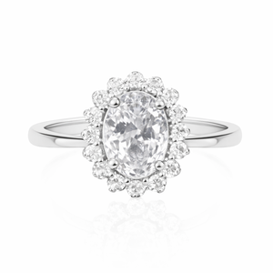 Anillo de Plata de Ley 925 con Zirconia Ovalada Romántica y Halo de Piedras Preciosas, Chapado en Rodio, para Bodas, Compromisos y Fiestas, Venta al Por Mayor para Mujeres - Product Image 1