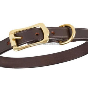 Collar de piel para perro, con brida gruesa de alta calidad, acabado marrón, primera calidad, con doble corona, hebilla chapada en oro, para mascotas - Product Image 3