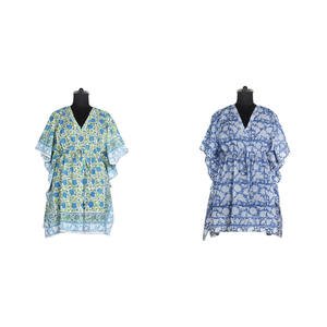 2025 árabe Abaya Dubai Kaftan corto vestido con corto sin mangas elegante de alta calidad bloque de mano impreso diseño Floral Kaftan - Product Image 5