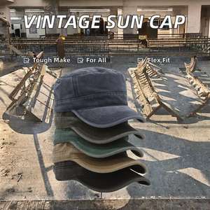 Unconstructed Men's Women's Cadet Baseball <b>Cap</b> Vintage <b>Flat</b> Top Washed Cotton Sun Hat for Outdoor Sports Sporty Style Metal Back - Product Image 3