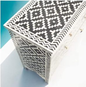 Cofre de consola con incrustaciones de hueso de estilo Vintage moderno con hardware antiguo HF Crafts Precio al por mayor Decoración para sala de estar - Product Image 3