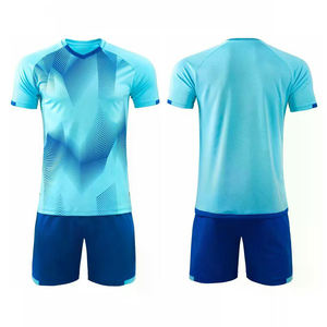 Uniforme de Fútbol de Manga Corta con Cuello Redondo Azul 100% Poliéster al por Mayor para Hombre y Mujer, Logotipo Personalizado Incluido - Product Image 3