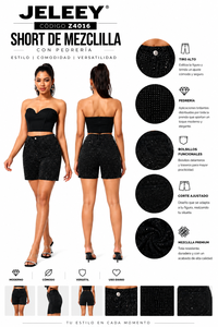 JELEEEY Conjunto de pantalones cortos de mezclilla rectos de cintura media con top corto, ropa sexy de verano para fiesta y club - Product Image 1