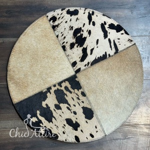 พรมปูพื้นหนังวัวธรรมชาติทำด้วยมือพรมปูพื้นแบบเย็บปะติดรูปวัวโบราณทรงกลมมีคุณภาพสำหรับห้องนั่งเล่นห้องนอนและสำนักงาน - Product Image 1