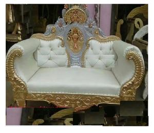 Maharaja Royal Indian Peacock Wedding Sofa Bride's Love Seater en oro hecho de madera - Product Image 1