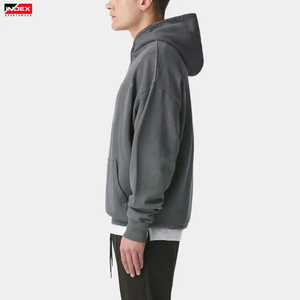 Sudadera con Capucha para Hombre, Color Gris Sólido, 100% Algodón, Felpa Francesa, Estilo Casual para Otoño, Corte Holgado, Diseño con Bolsillos - Product Image 4