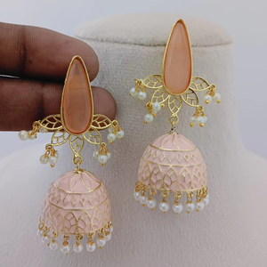 Conjunto de pendientes de gota de moda a granel Blossom Jhumka, diseño de piedra de lágrima personalizable, producto hecho de latón suave y brillante - Product Image 1