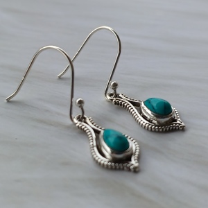 100% Solid 925 Sterling Silver Tibetan Turquoise Gemstone Handmade <b>Fine</b> Work Jewelry <b>Earring</b> for Women Giftz - Product Image 2