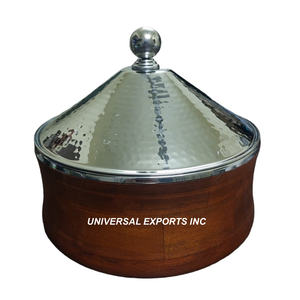 Walnut Finished Wooden Hotpot With Gold Hammered Lid Nice Quality Handmade Casserole Hot Selling New Metal <b>Food</b> <b>Warmer</b> - Product Image 3
