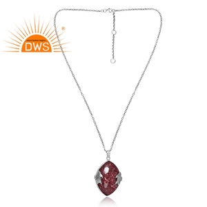 Hot Selling 925 Sterling Silver Natural <b>Pink</b> Thulite Gemstone Pendant <b>Necklace</b> Custom Jewelry Manufacturer - Product Image 1