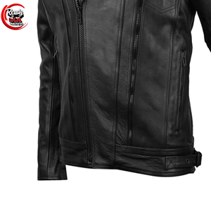 Veste de moto Racer pour hommes personnalisée en gros en cuir véritable avec capuche Faux cuir Style de rue toile col montant - Product Image 4