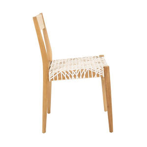 Silla de comedor de diseño moderno con marco de madera maciza de teca con asiento de cuero tejido para uso interior y exterior para el hogar o la villa - Product Image 3