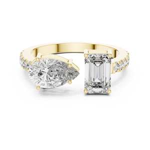 Anillos de Joyería de Moda con Diamantes Cultivados en Laboratorio, Corte Esmeralda en Forma de Pera, Certificados por IGI, Oro Amarillo de 14K, Diseño Nuevo, Harmonic Jewels - Product Image 1