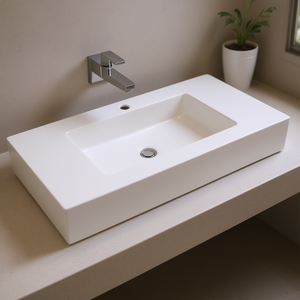 Lavabo Moderno in Resina Bianca Opaca 100 cm con Foro per Rubinetto di Koricini - Product Image 3
