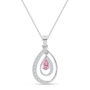 Pendentif en argent fait main Meconi avec CZ rose, chaîne en platine, breloques religieuses, forme diamant taille émeraude, matériau or rose - Product Image 1