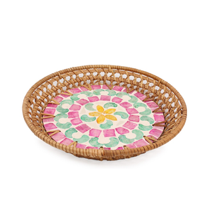 Bandejas decorativas de mimbre de estilo rústico vietnamita con MOP bandeja redonda para servir el desayuno precio al por mayor - Product Image 4
