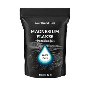 Private Label RAW Magnesium Flakes + Dead Sea Salts for Soaking 12 LB Resealable Pack Made in USA Minimum Order Quantity