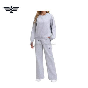 Conjunto de Dos Piezas Informal con Capucha Negra para Mujer, de Primera Calidad, al por Mayor |   Top de manga corta y pantalones cargo de pierna ancha |   Frontal Sólido - Product Image 1