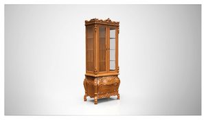 Impresionante y Hermoso Mueble de Almacenamiento de Madera de Teca Tallada a Mano de Estilo Europeo con 2 Puertas y 3 Cajones para Sala de Estar - Product Image 2