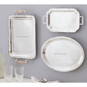 Embossed Design Metal Serving <b>Tray</b> <b>With</b> <b>Handle</b> Silver Color for Home Hotel & Restaurant Tabletop Food Serving <b>Trays</b> - Product Image 4