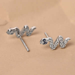 NOVAMART Fine Vintage Snake <b>Stud</b> Earrings 925 Sterling <b>Silver</b> with Rose Gold & 14K/18K Trendy 18K Diamond Hoop Wholesale Export - Product Image 3