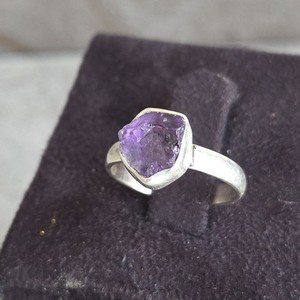 Amethyst Bezel <b>Ring</b> by Rudra Gems, Wholesale 925 <b>Silver</b> with Handcrafted Irregular Gemstone, Trendy Design - Product Image 1