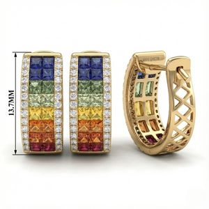 Elegante Anillo de Oro Amarillo de 18K con Zafiro Arcoíris Corte Princesa y Doble Hilera de Diamantes Engastados en Canal, Proveedor Chino de Joyería - Product Image 5
