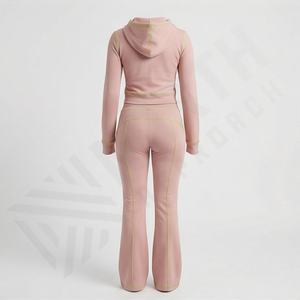 Custom Wholesale Waffle Knit <b>Sets</b> <b>Women</b> <b>Thermal</b> Zipper Hoodie Jacket and Flared Pants Tracksuit 2 Piece <b>Sets</b> Premium Clothing - Product Image 2