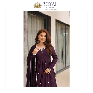 Traje Anarkali de Seda Romana con Bordado, Estilo Clásico, Nuevo Diseño, Calidad Estándar, Precio Más Bajo, en Venta - Product Image 5