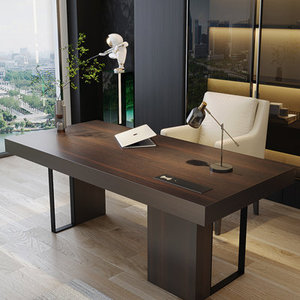 Italian Minimalist Solid Wood <b>Office</b> <b>Desk</b> Smoky Color Rectangular <b>Computer</b> <b>Desk</b> for <b>Home</b> - Product Image 2