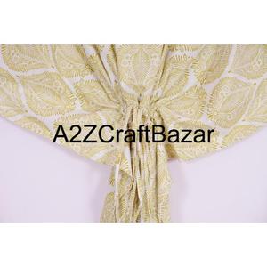 Vestido Kaftan Midi de Algodón 100%, Cuello en V, Manga Corta, Ajustado, con Volantes, Estampado Floral Bohemio, Corte Regular, Transpirable, Lavable, para Primavera - Product Image 2