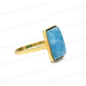 Bague rectangle délicate en argent plaqué or 18 carats faite à la main dernières bagues fines avec lunette en pierre précieuse Smithsonite naturelle 12x16mm - Product Image 2